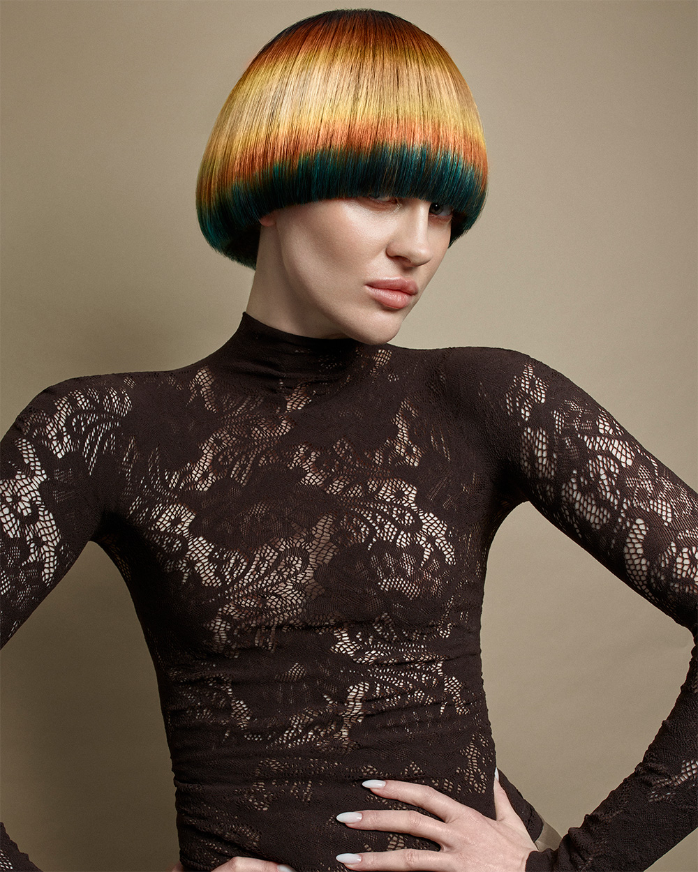 Multicoloured Bowl Cut with Blunt Fringe – Kirsty Judge and Poonam Mehmi – Verdant Collection